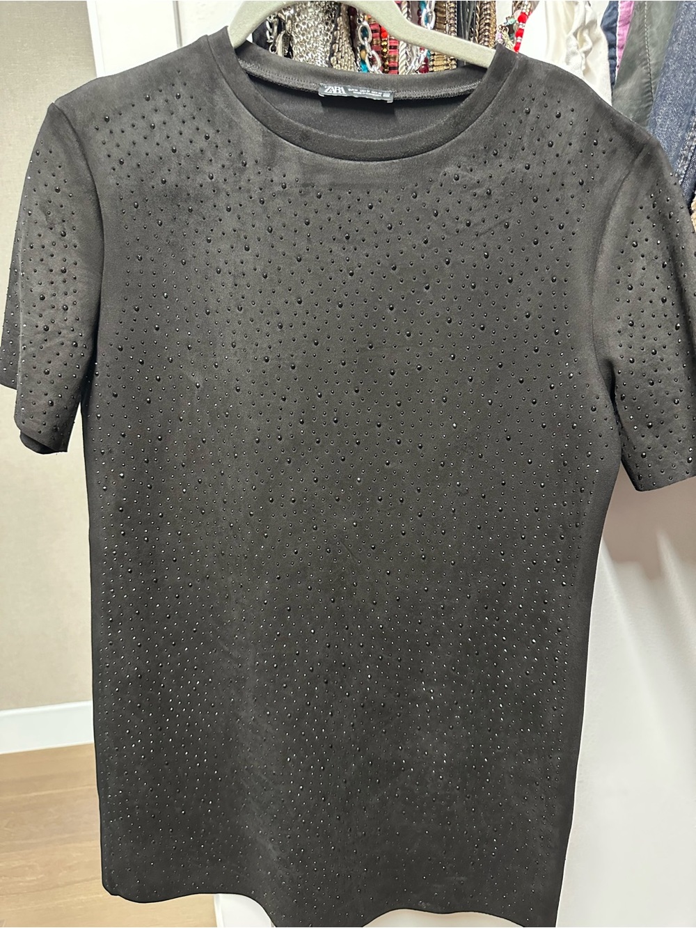 Zara Black Crewneck Top with Subtle Texture - Picture 3 of 4